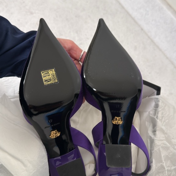 Versace Womens Crystal Medusa Satin Slingbacks Pumps Lilac US 10 EU 41NWD - Picture 4 of 9